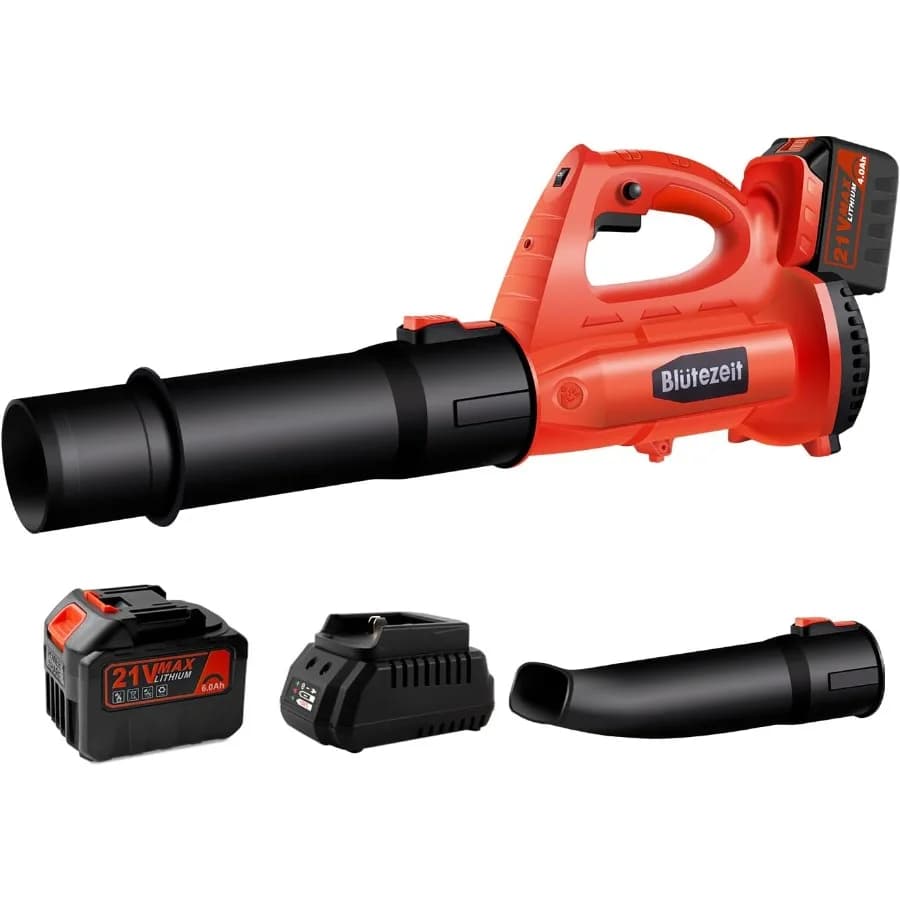 Soffiatore per foglie a batteria Soffiatore per foglie alimentato a batteria da 21 V con batteria da 6,0 Ah e caricabatterie inclusi Soffiatore elettrico leggero da 400 CFM