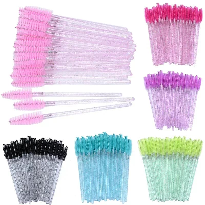 50 disposable eyelash brushes, mascara applicators with glitter, crystal eyelash combs
