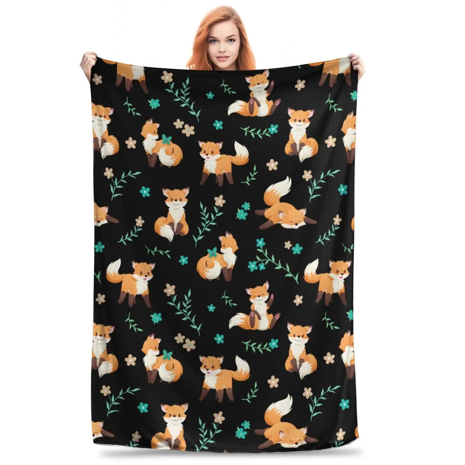 Coperta stampata con volpe simpatico cartone animato per divano letto, viaggio, campeggio, soggiorno, ufficio, coperta per regali per tutte le stagioni