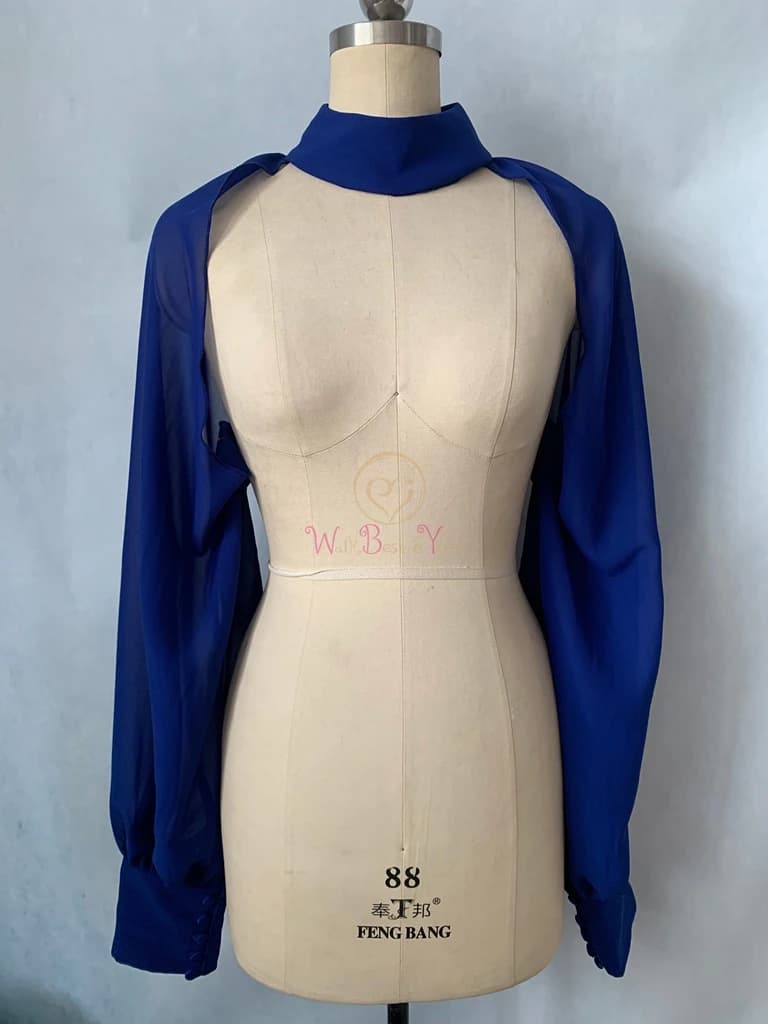 Bolero da Sposa in Chiffon con Maniche Lunghe, Giacca da Sposa con Collo Alto, Mantellina Formale da Cerimonia, Accessorio per Donne