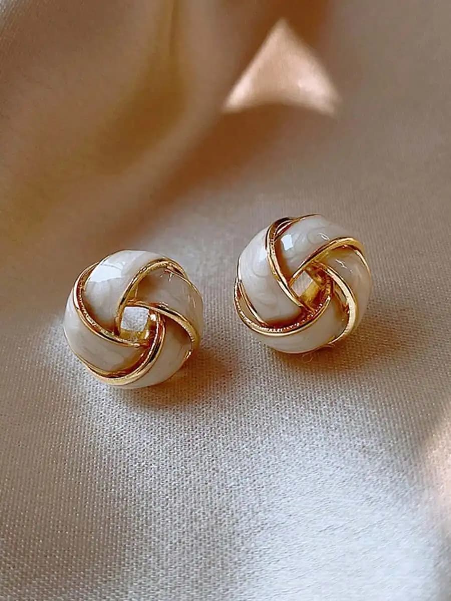 2pcs Maillard Earrings, Beige & Gold Color Earrings For Women, Unique Design, Retro French Style, Warm Color Elegant Earrings