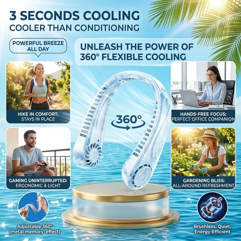 Portable Bladeless Neck Fan Speed Adjustable Rechargeable Air Cooler Mini Hanging Neck Fan Long Battery Life for Summer Outdoor
