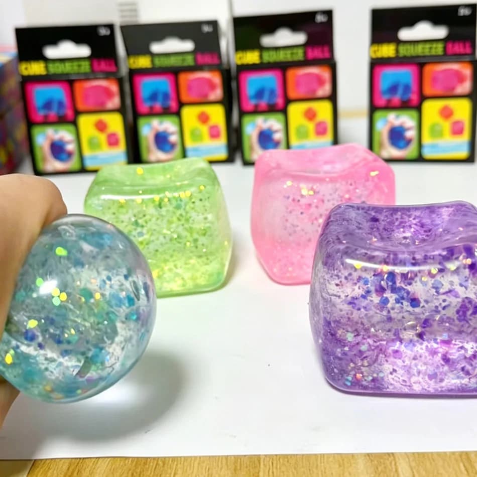 Cubo Antistress Colorato con Glitter, Giocattolo Antistress a Lenta Risposta, Cubo di Ghiaccio in TPR, Piccoli Cubetti di Ghiaccio per Terapia di Compressione