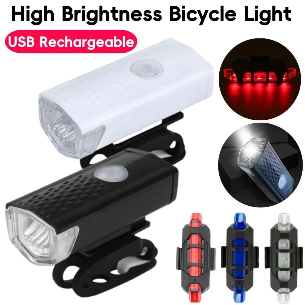 Set Luci per Bicicletta, Faro Anteriore e Posteriore per Mountain Bike e Bici da Strada, Ricaricabile USB, Accessori per Ciclismo