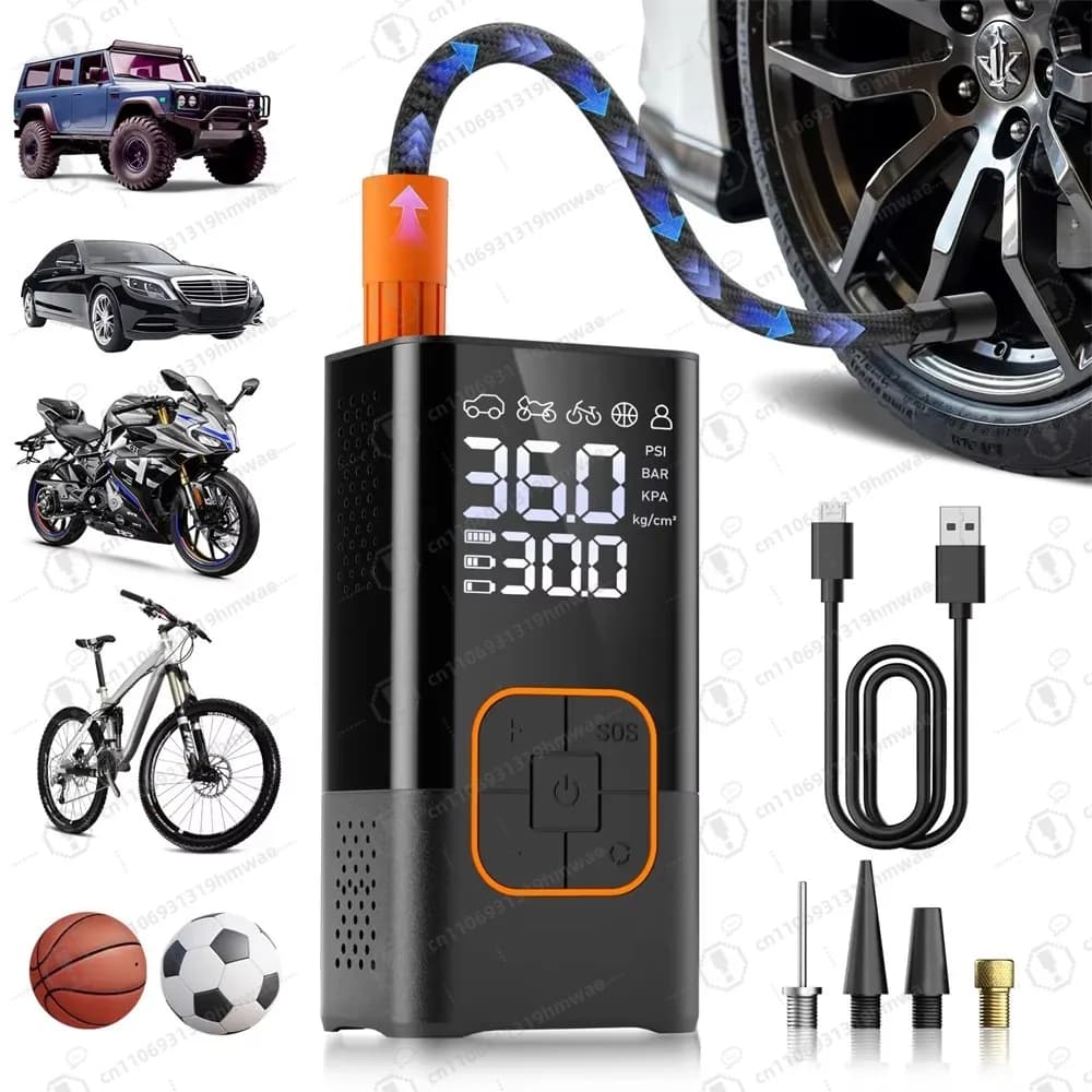 Gonfiatore per pneumatici portatile wireless, gonfiatore per pneumatici con pompa d'aria automobilistica con sistema ABS con monitor di pressione