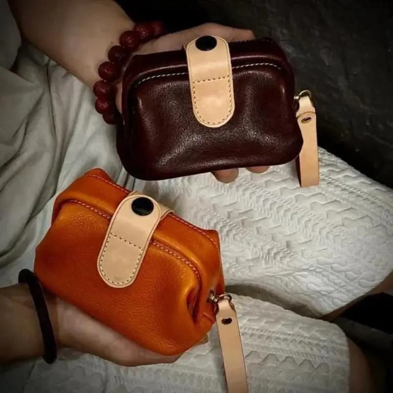 PU Leather Business Solid Color Large Capacity Vertical Card Holder Wallet Coin Purse Earphone Bag Storage Small Bag Pendant