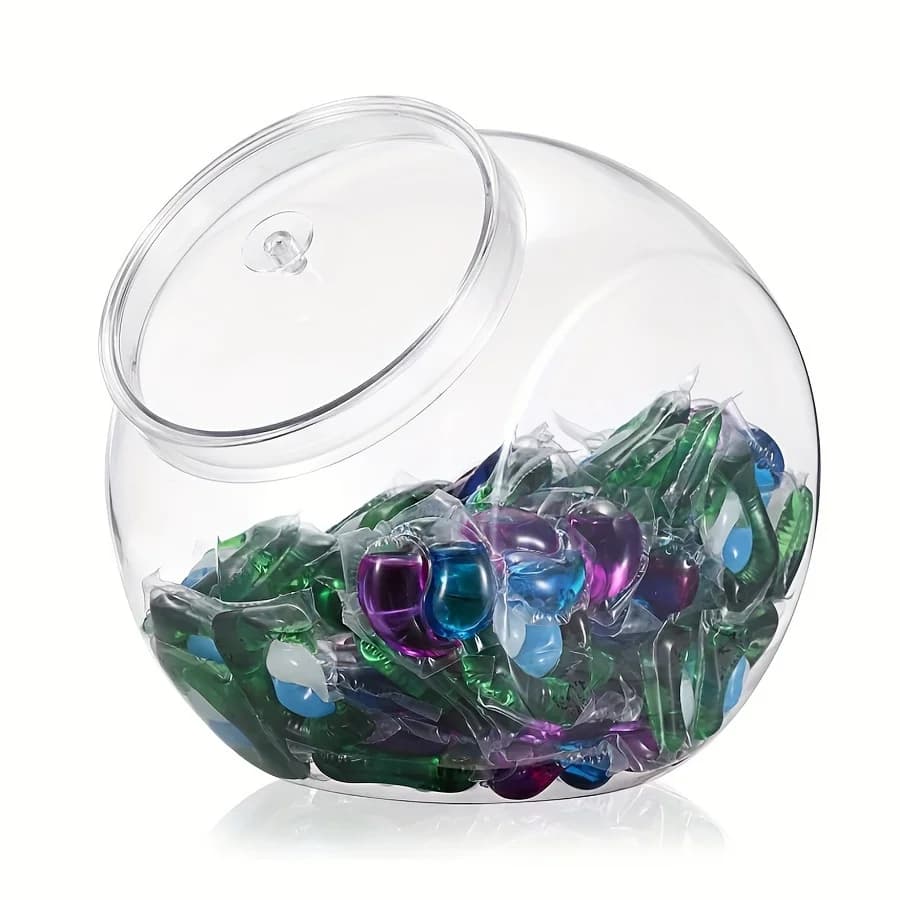 Contenitore per cialde per bucato con coperchio Bocca larga Organizzazione per lavanderia Contenitori per scatole di immagazzinaggio Barattolo di plastica per alimenti con coperchio
