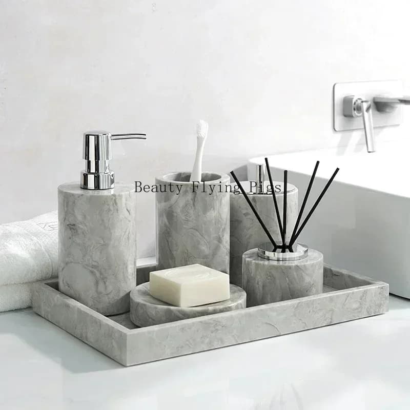 Natural Marble Bathroom Accessories Sets Soap Dispenser Toothbrush Holder Cup Toilet Brush Ashtray Jewelry Trays Household Items