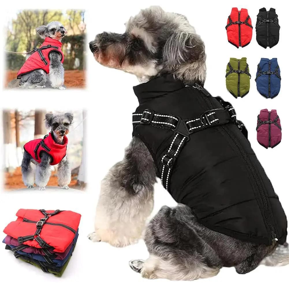 Vestiti invernali per cani per cani di piccola taglia Giacca calda per cani di taglia grande Cappotto impermeabile per cani da compagnia con imbracatura Costume per cuccioli di Chihuahua Bulldog