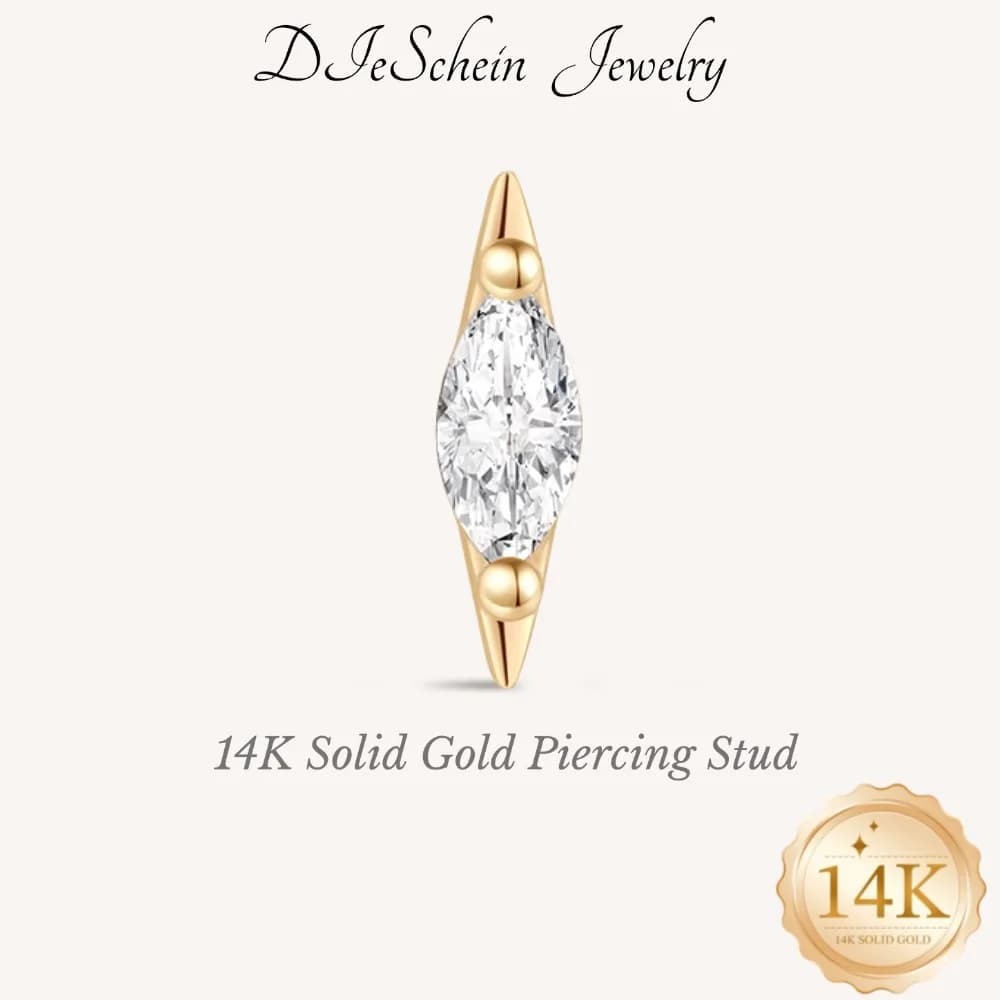 DIeSchein 14K Solid Gold Piercing Earring Flat Back Stud Earrings for Women Helix Tragus Daith Piercing Hypoallergenic Jewelry