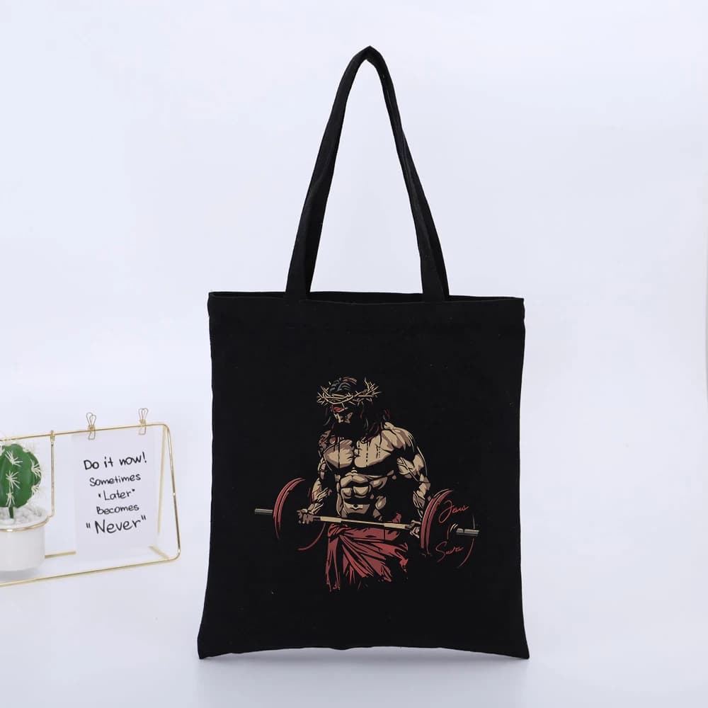 Muscular Figure with Crown Canvas Tote Bag, Streetwear Style for Daily Shopping