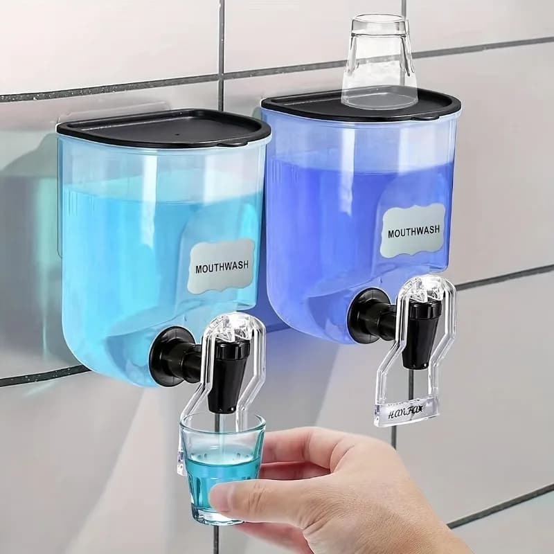 2PCS 600ml Mouthwash Dispenser Bathroom Reusable Container, Liquid Toothpaste Squeezer Breath Freshener Bottle, Multifunctional Bathroom Accessory for Kids Adults Home Hotel
