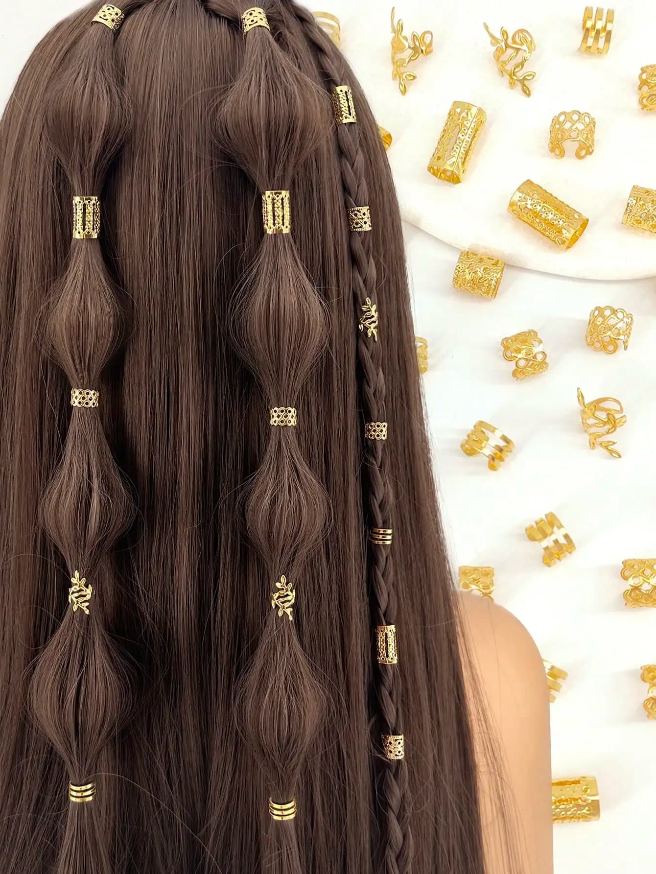 Set di 50 Anelli per Capelli Vintage Boho in Lega, Accessori per Capelli Intrecciati Rotondi e Cavi per Donne e Ragazze