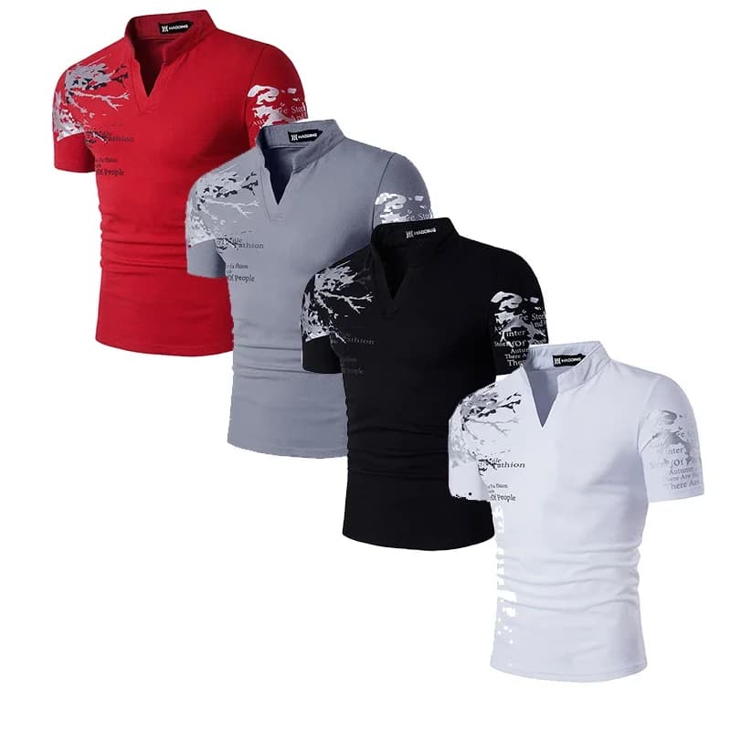 T-shirt da Uomo a Maniche Corte con Scollo a V, Design Elegante e Confortevole, Stampa Digitale, Abbigliamento Outdoor Americano di Tendenza