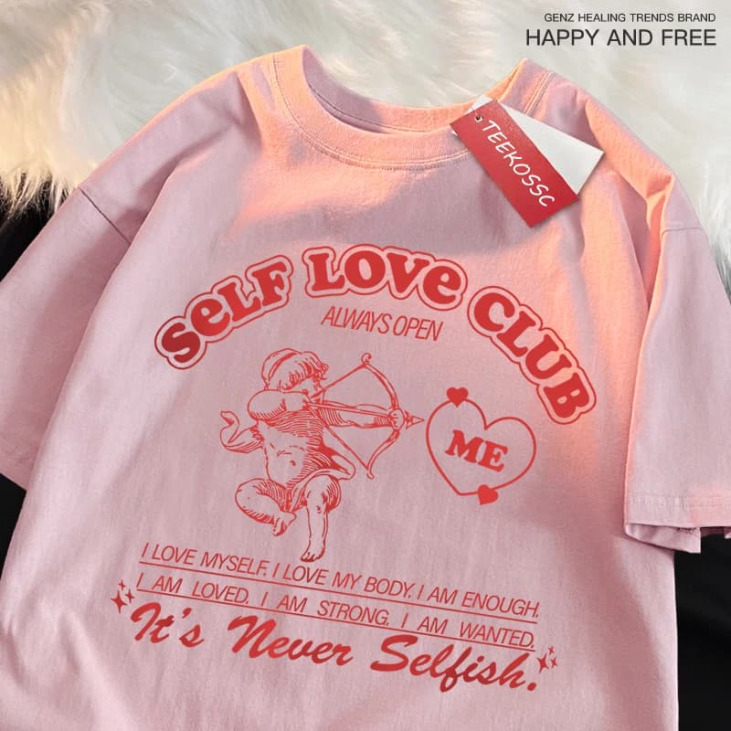 Self Love Club Fun Cupido Uomo Donna T-shirt T-shirt da strada traspirante Abbigliamento T-shirt oversize casual allentata moda estiva in cotone
