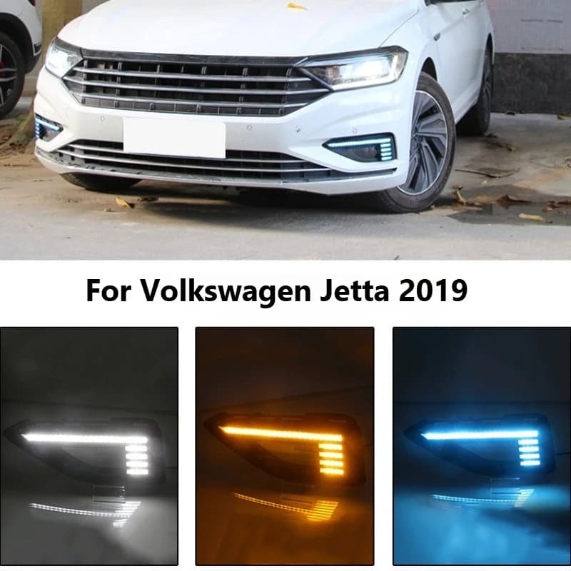 Luci Diurne a LED per Volkswagen Jetta 2019, Fari Anteriori Modificati con Indicatori di Direzione, DRL 12V, Luci Diurne Blu Notturne