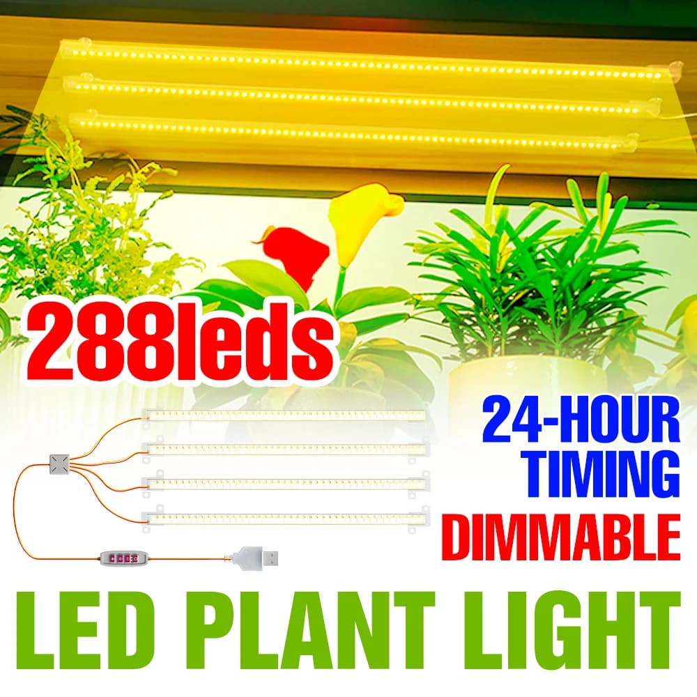 USB LED Coltiva La Luce Spettro Completo Lampada per Piante Fiore per Interni in Vaso Succulente Growbox Coltivazione Illuminazione di Riempimento con Temporizzazione 24 Ore