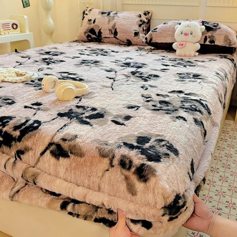 Copriletto addensato Lenzuolo caldo invernale Biancheria da letto stampata Camera per adulti per bambini Lenzuola con angoli elastici coprono illuminati (senza federa)