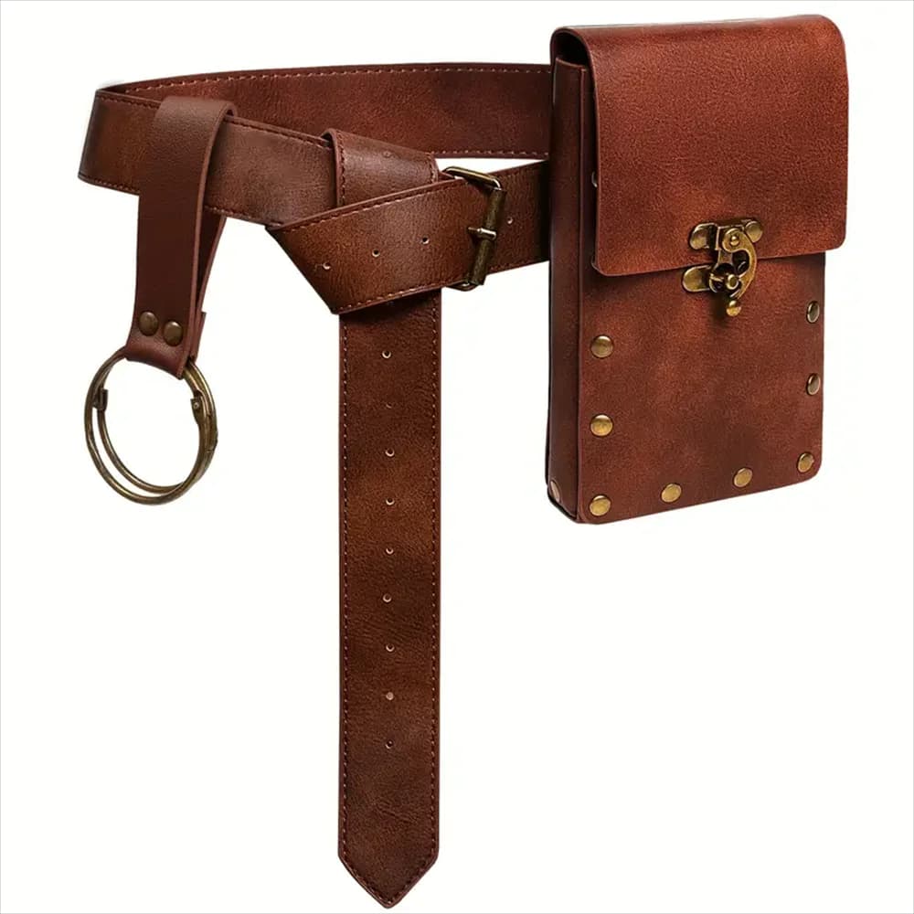 Borsa a marsupio medievale Steampunk Cintura vichinga Portafoglio per telefono in pelle Steampunk Costume da pirata Marsupi da viaggio Borsa per adulti