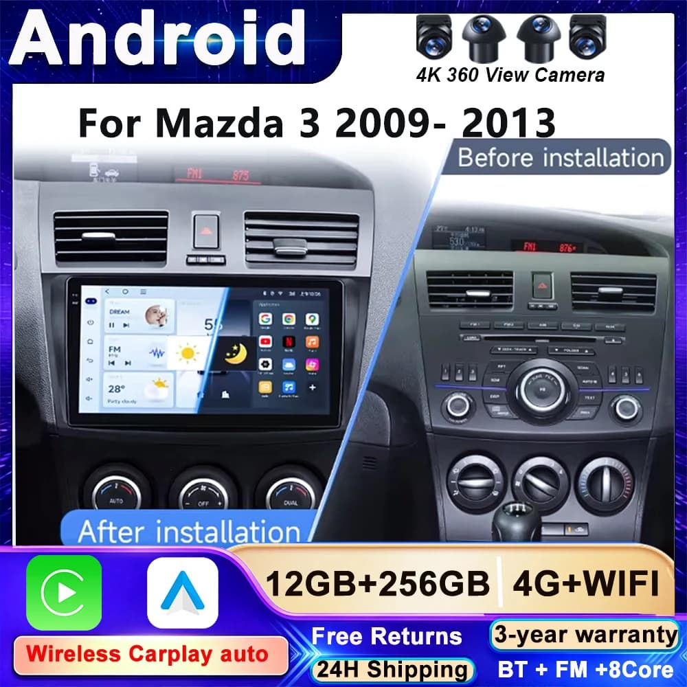 Android 15 Autoradio For Mazda 3 2009 2010 2011 2012 2013 GPS Navigation Main Unit Multimedia Video Reader Stereo DVD Carplay