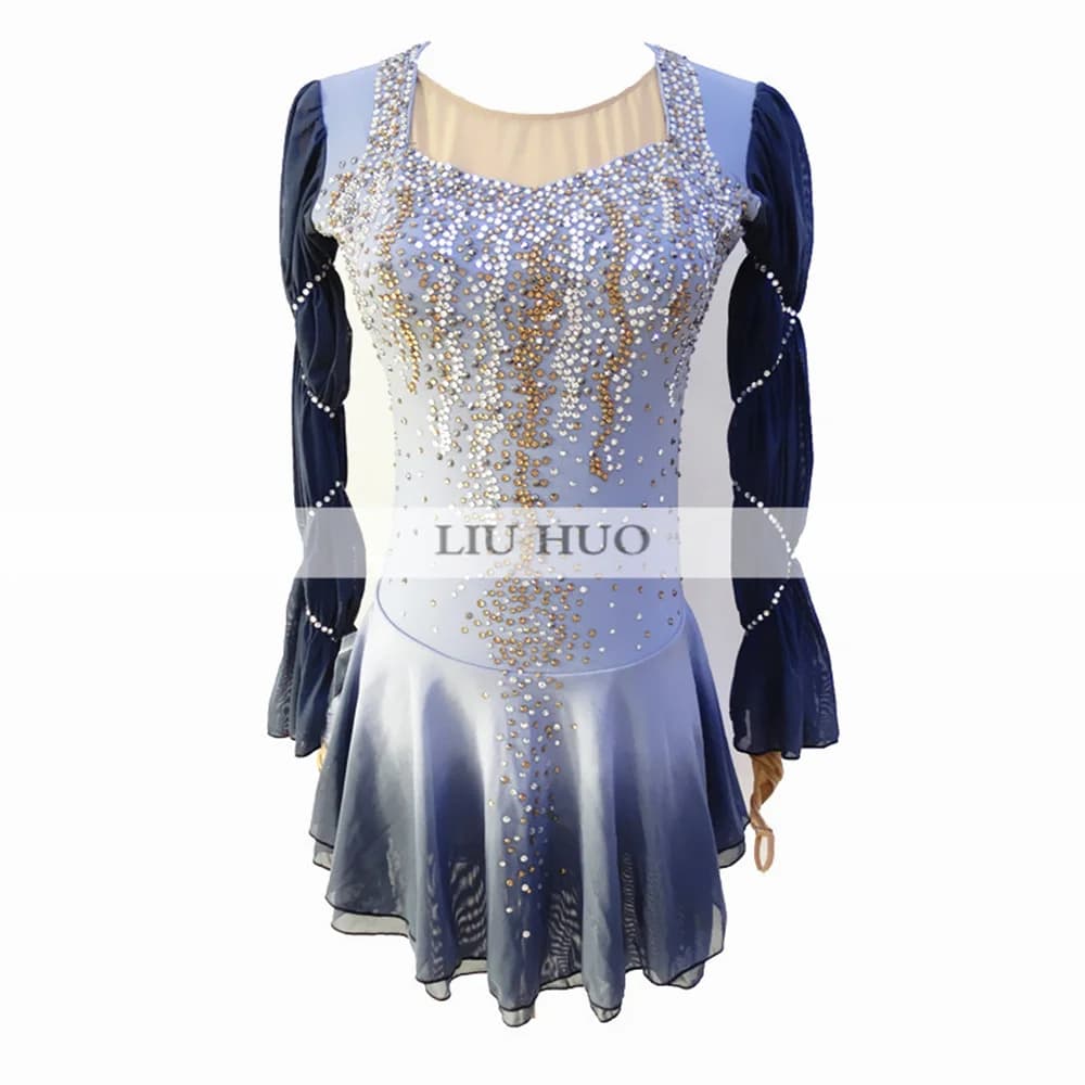 LIUHUO Donna Aldult Ragazza Personalizza Costume Competizione Performance Body Pattinaggio di Figura sul Ghiaccio Vestito Roller Grigio Nero Adolescenti Bambini