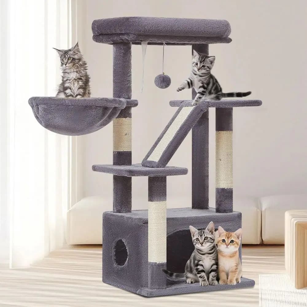 Taoqimiao Cat Tree, 38.5In Tower or Indoor Cats, Suitable for Kittens | Thick Padded Top Perch, Luxurious Condo, Adjustable Bask