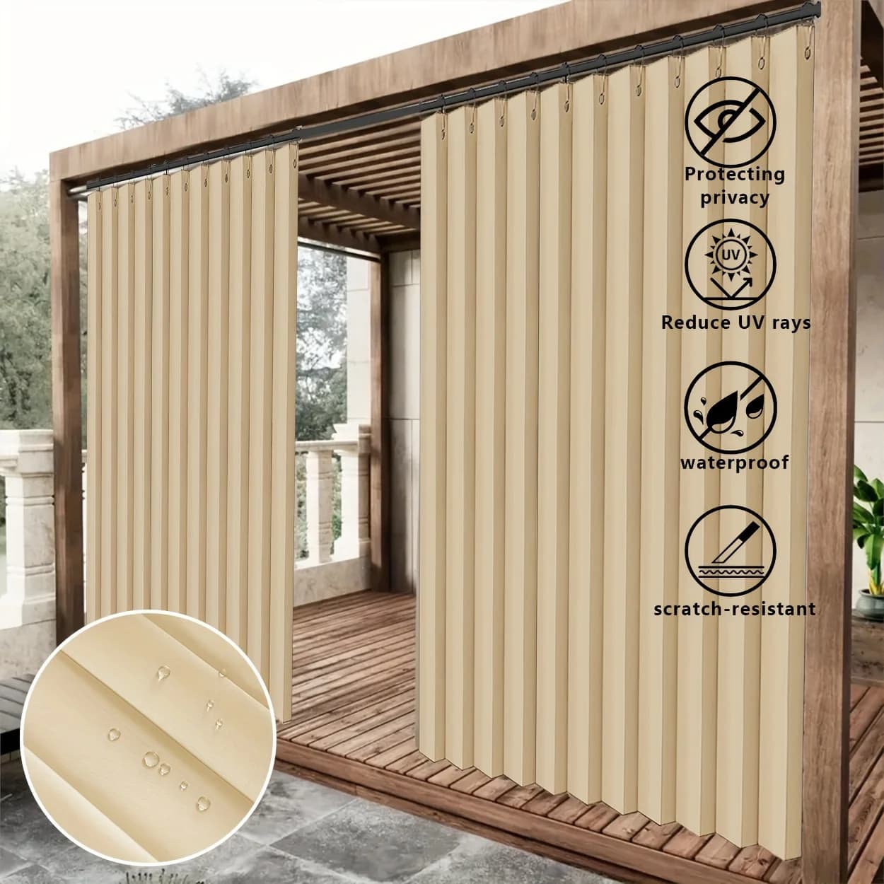 1 pannello, tende impermeabili spiegazzate a forma di alta temperatura per esterni, tende impermeabili per esterni semplici e moderne per cortile esterno balcone piscina terrazza divisorio finestre decorative