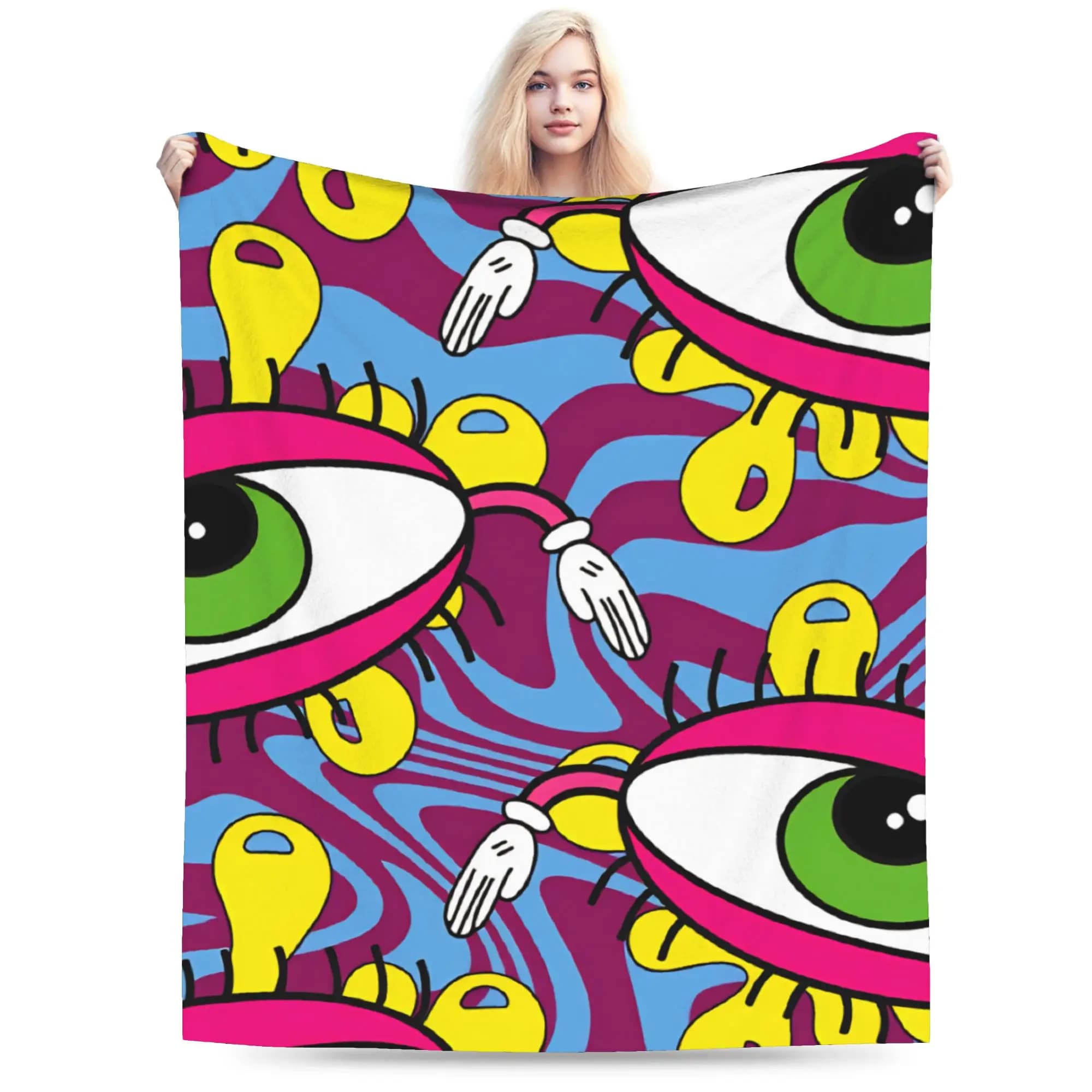 Coperta super morbida per ragazze e ragazzi, coperta da viaggio con motivo a occhi, copriletto in flanella per la decorazione della casa, copriletto alla moda per divano e letto