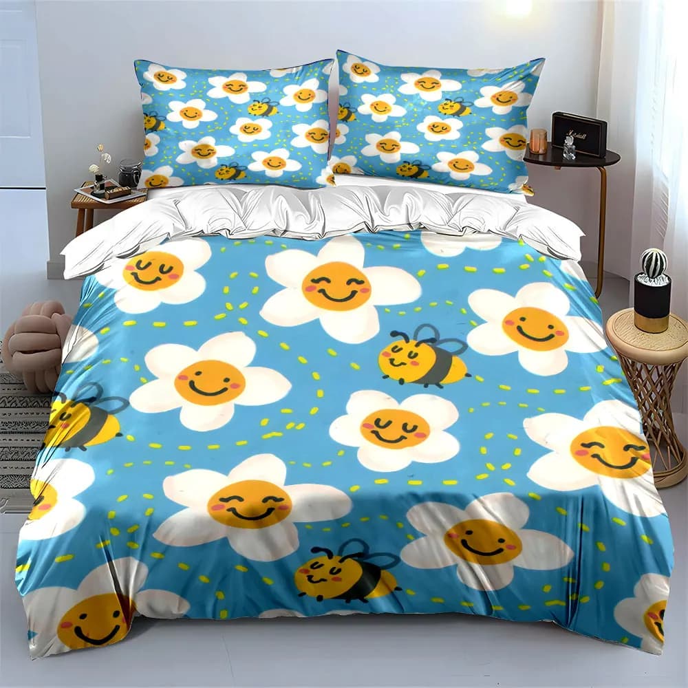 Set decorativo con api floreali, morbido e confortevole, set di biancheria da letto con copripiumino incluso 1 copripiumino e 2 federe, regalo