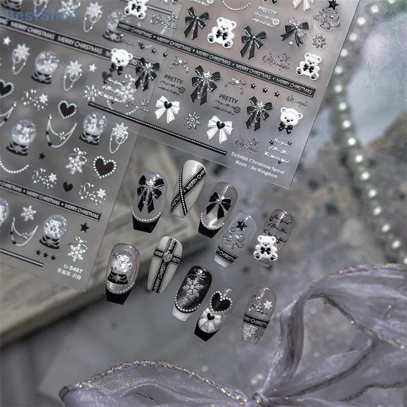 Grazioso fiocco di neve fiocco sfera di cristallo adesivo per nail art goffratura adesivo per unghie autoadesivo capodanno Natale manicure decalcomanie regalo
