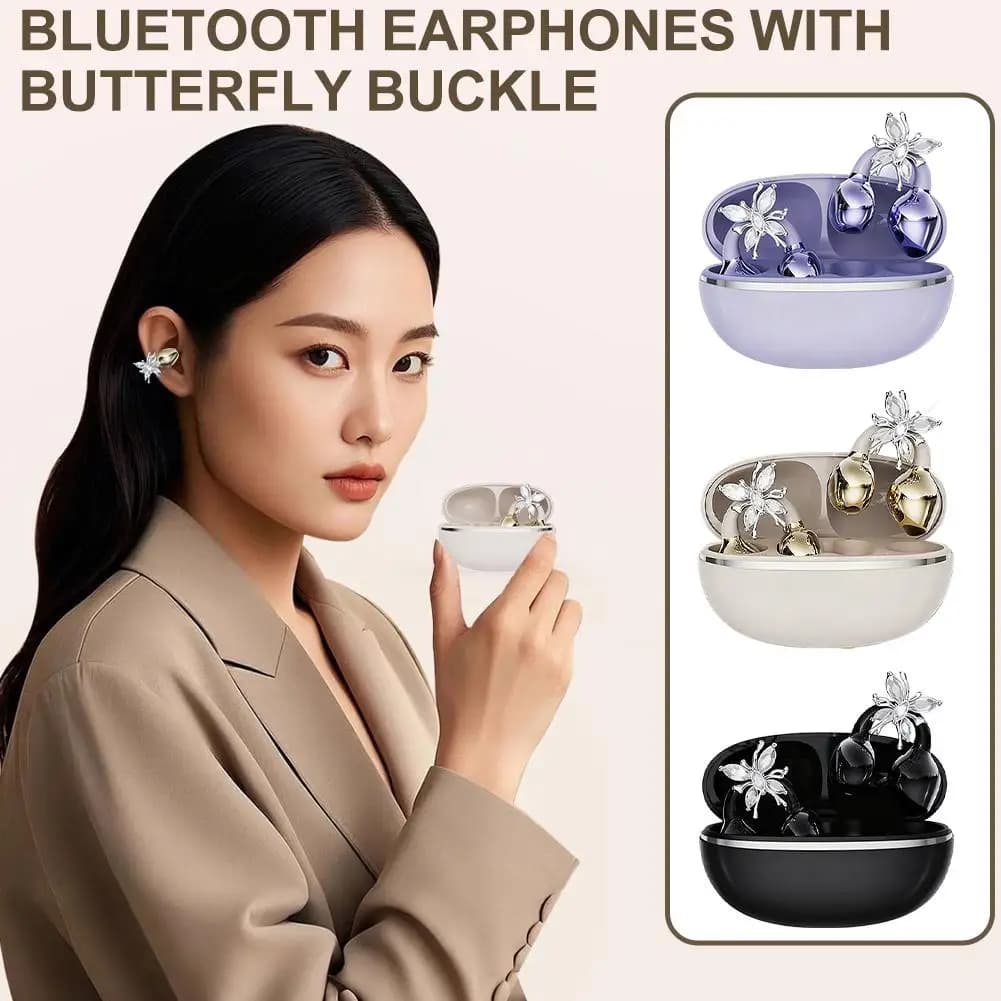 Auricolari Wireless Clip-on con Custodia di Ricarica, Cuffie Bluetooth Sportive con Cancellazione del Rumore, Accessori Gratuiti a Clip per Orecchio a Farfalla