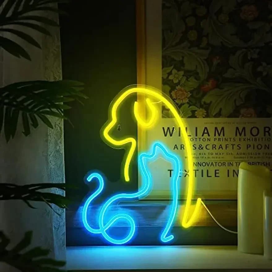 Luce al Neon Decorativa da Parete per Cani e Gatti, Insegna al Neon USB Dimmerabile per Bar, Casa, Feste, Stanza, Tavolo, Camera da Letto, Soggiorno, Negozio di Animali, Regalo per Amici