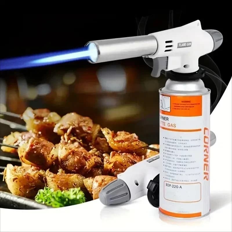 Bruciatore per torcia per barbecue multifunzionale con pistola a fiamma portatile per barbecue da campeggio, dessert, saldatura, strumento di riscaldamento da cucina, fl domestico