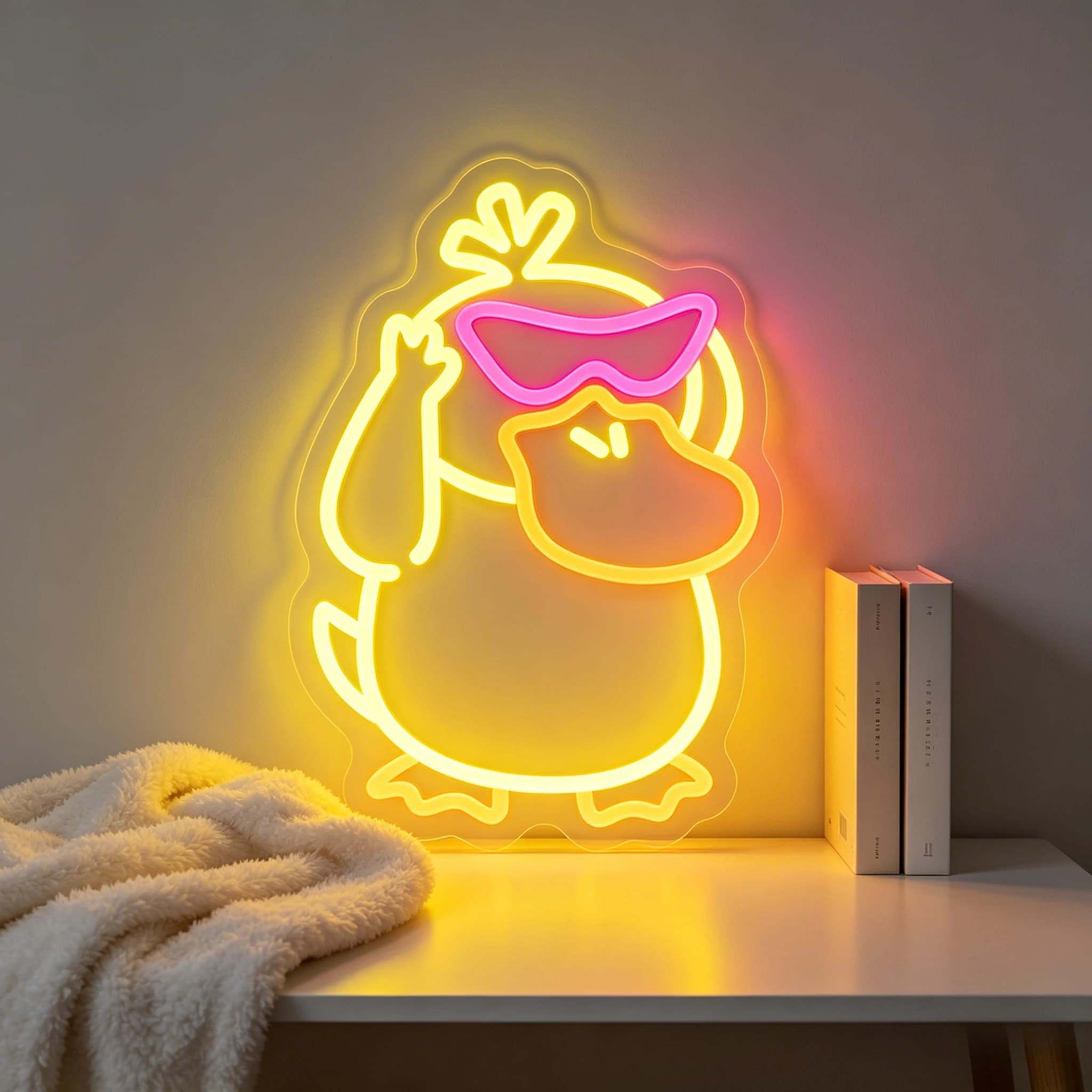 Cute Duck Neon Sign LED Wall Art Lighting with Pink Sunglasses for Kids Bedroom Game Room Nursery Party Birthday Gift Decor