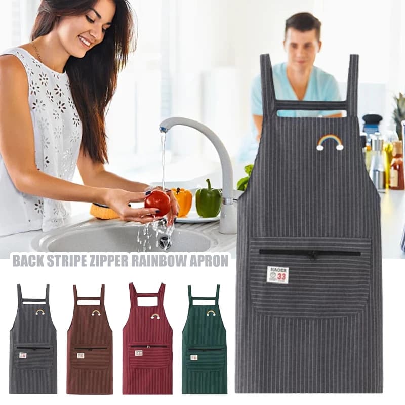 Grembiule in cotone con cerniera a righe con cinturini grembiule traspirante grembiuli resistenti all'olio da cucina abiti da lavoro resistenti allo sporco da donna