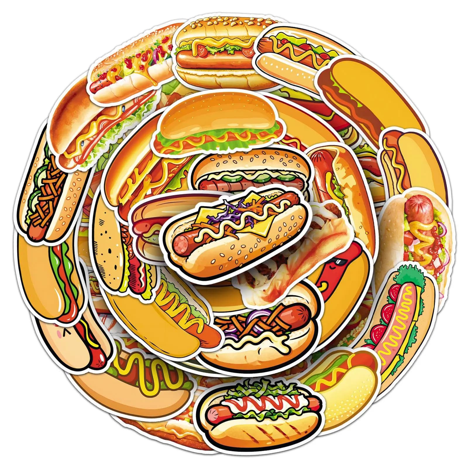 50 pezzi adesivi hot dog americani simpatici foodie decalcomanie vinile impermeabile per laptop skateboard cassa del telefono accumulatori e caricabatterie di riserva ufficiale cena