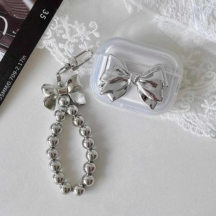 Korean-Style Electroplated Bowknot Chain Phantom Earphone Case Suitable for Apple AirPods 4Th Generation/Pro 2Nd/2Nd/3Rd Generation Earphones - Perfect Valentine's Day Gift