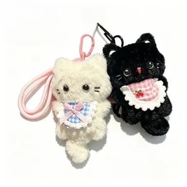 Squeaky Plush Kitten Bib Keychain Charm for Girls' Backpack, Cartoon Doll Pendant, Couples' Gift Hanging Decoration