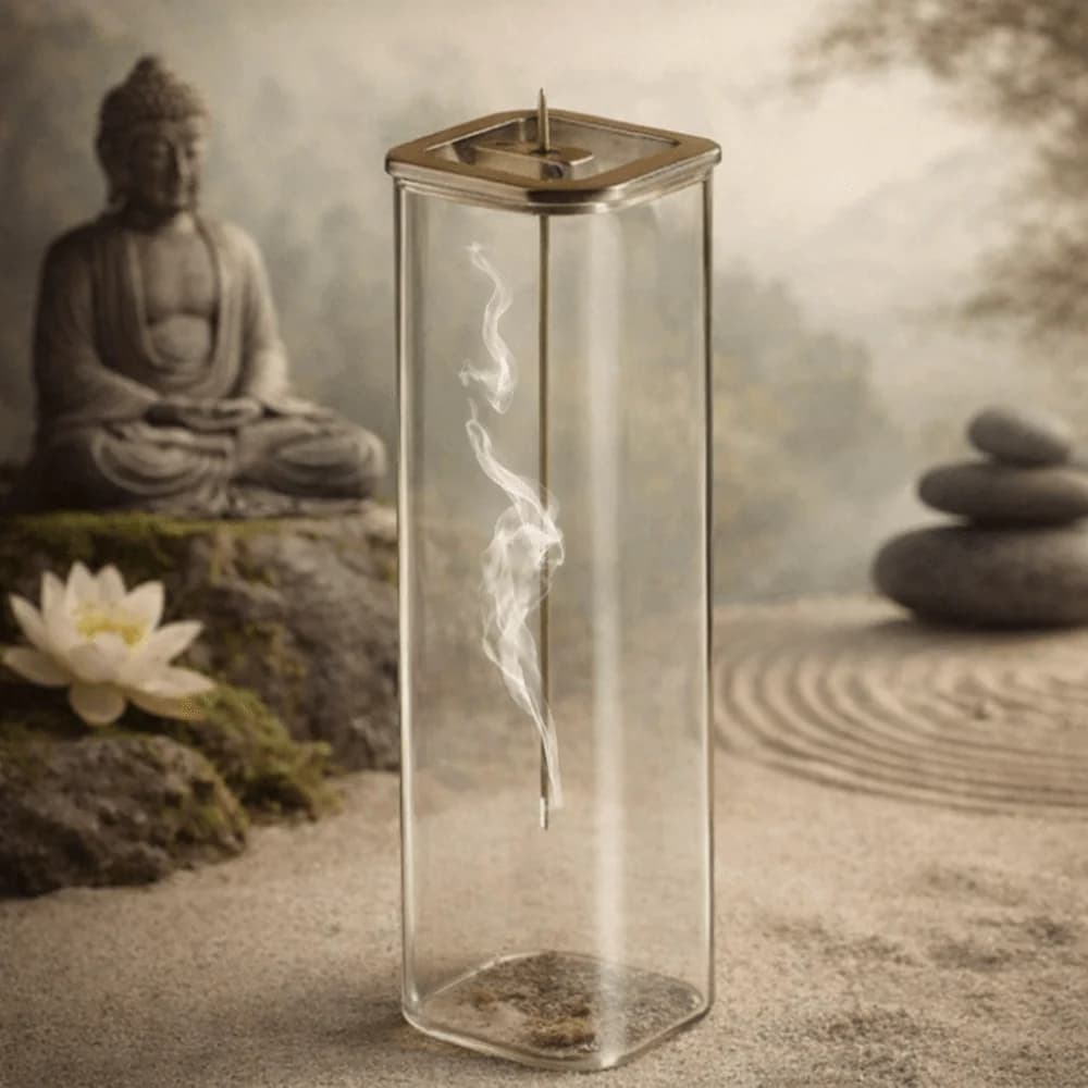 Cuboid Shape Incense Stick Stand Transparent Minimalist Glass Incense Burner Zen Style Removable Ash Collector Wellness Center