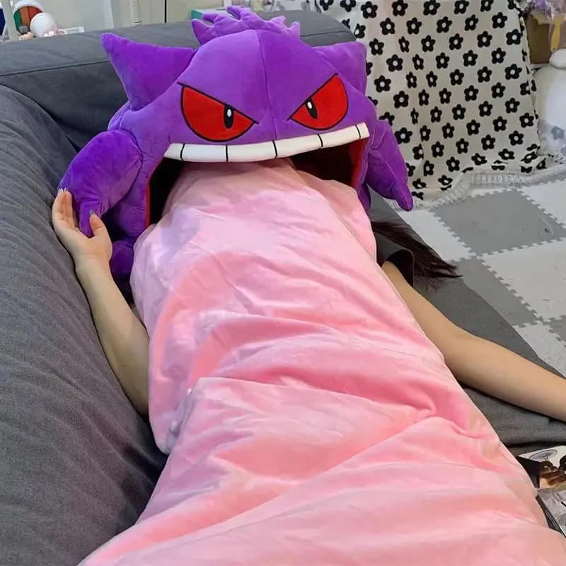 Nuovo Pokemon Gengar Cartoon Anime Kawaii Elfo Sonno Cuscino Doppio Scopo Pisolino Coperta Giocattoli Bambola Super Morbido Bocca Grande Regali