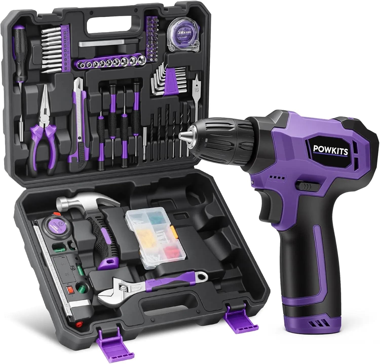 Set Trapano Senza Fili da 139 Pezzi con Ricarica Type-C, Utensile Elettrico da 8V per Progetti Fai-da-Te Domestici in Viola