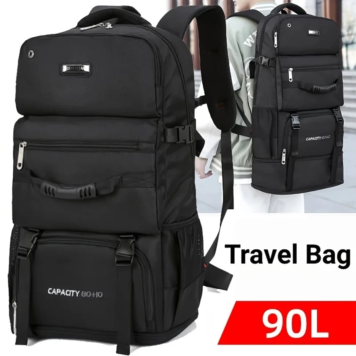Backpack for Men, 90-Liter Super Large Capacity Backpack, Travel Bag, Casual Outdoor Off-Road Camping Sports Business Trip Luggage, Mountaineering Bag, School Bag