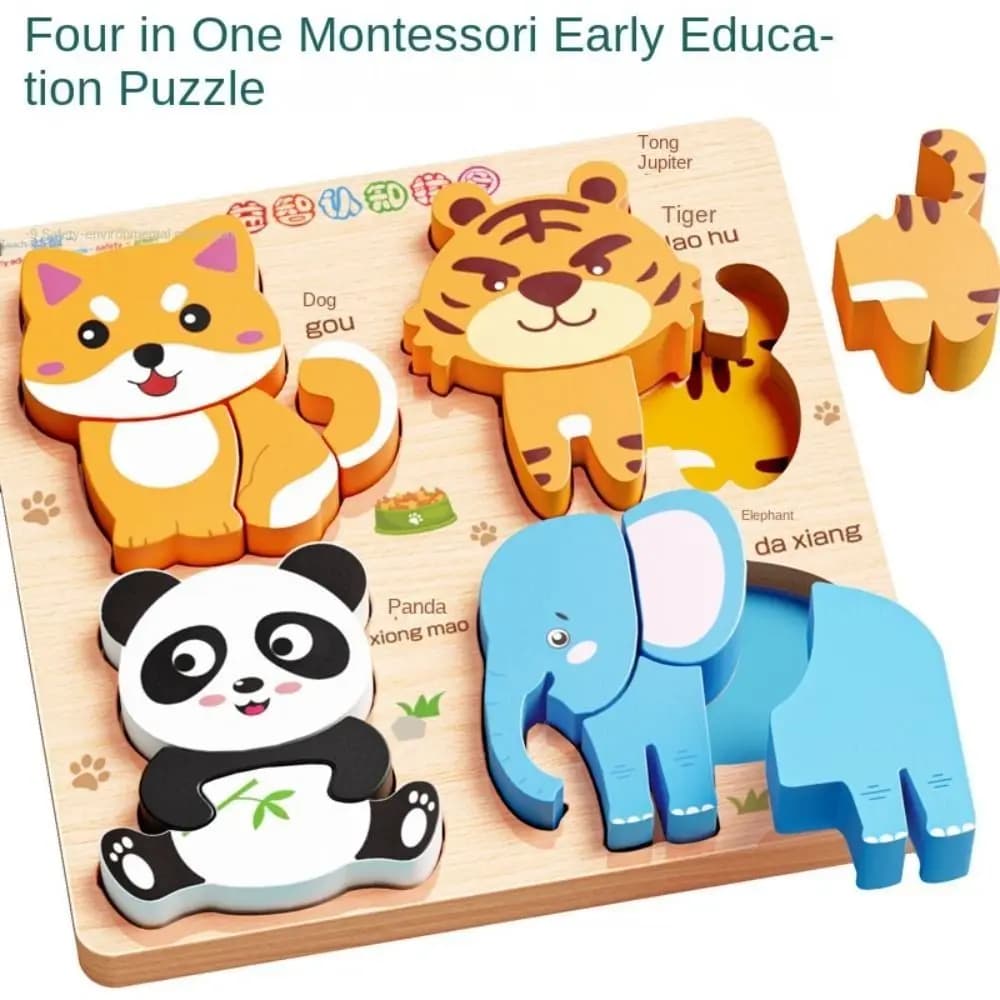 Gioco 4 in 1 Puzzle 3D in Legno Educativo per Bambini Blocchi di Frutta e Arcobaleno di Alta Qualità