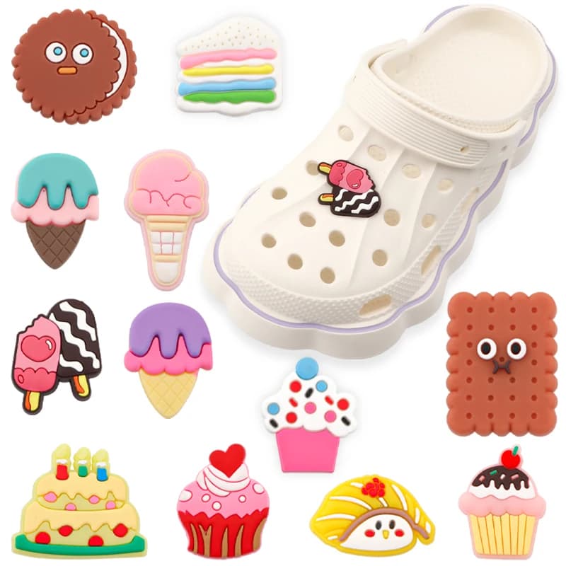 1PCS Ice Cream Shoe Charms for Clog Sandals Summer Decoration Cake Biscuit Shoe Accessories for Men Women Party Favor Gift