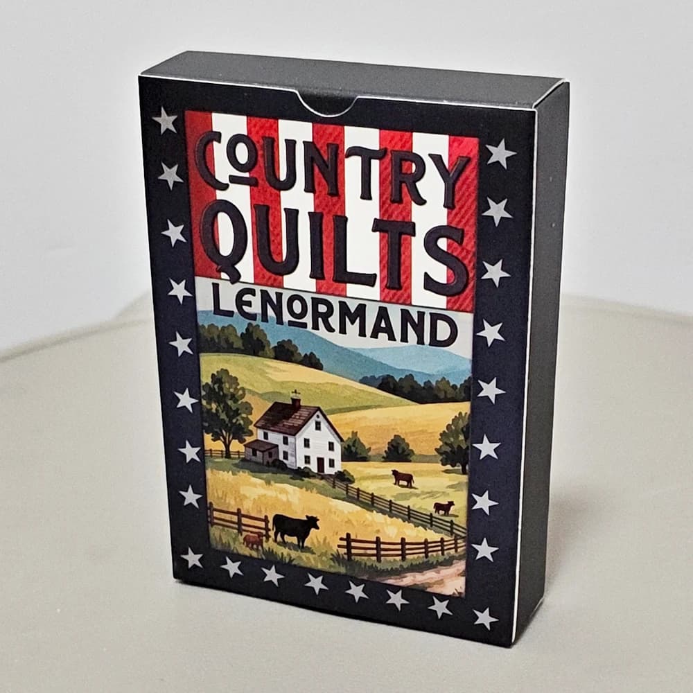 Mazzo di Carte Lenormand 9*6cm con Motivi di Quilting Rustici, 36 Carte per Divinazione con Arte Popolare e Motivo a Quilt su Cartoncino a Doppia Goffratura