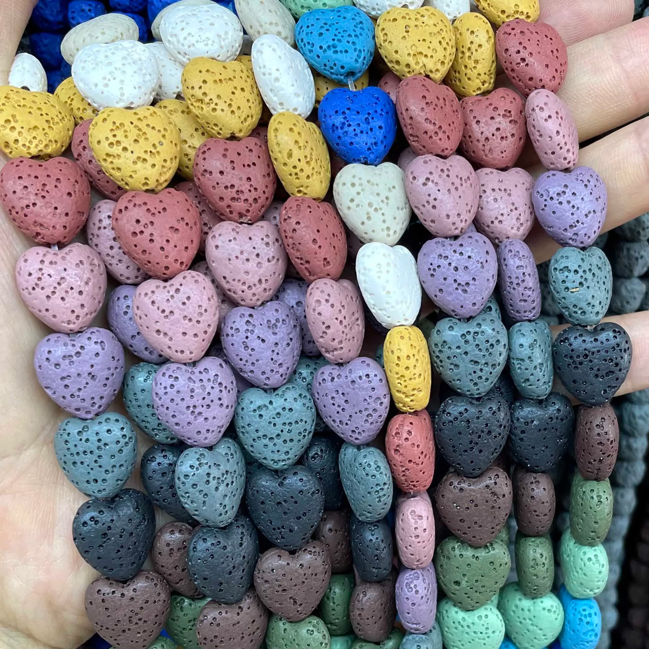 13MM 19MM Natural Volcano Lava Stone Heart Shape Loose Spacer Beads For Jewelry Making DIY Necklace Earring Accessories