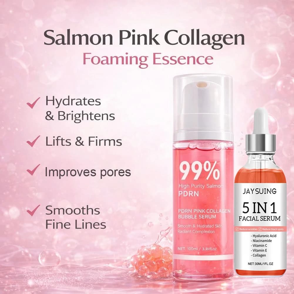 Siero Rimpolpante al Collagene Rosa con PDRN al 99% di Purezza e Collagene a Basso Peso Molecolare, Leggero e ad Assorbimento Rapido