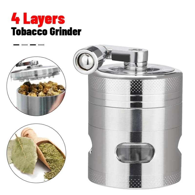 Smerigliatrice per tabacco in metallo zincato a 4 strati - Muller a manovella manuale con design a 4 occhi per erbe/spezie, accessori per fumatori