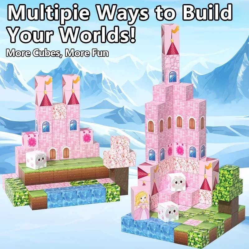 Blocchi magnetici Magnete Costruzione Cubo Giocattolo Costruire 3D Rosa Principessa Castello Set per ragazze Giocattoli sensoriali per bambini STEM Giocattoli educativi