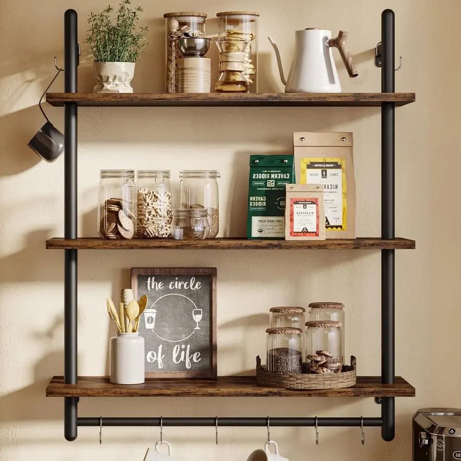 Scaffalature per tubi industriali a 3 livelli, scaffali galleggianti per libri da parete, scaffali sospesi con portasciugamani per organizer da bagno B